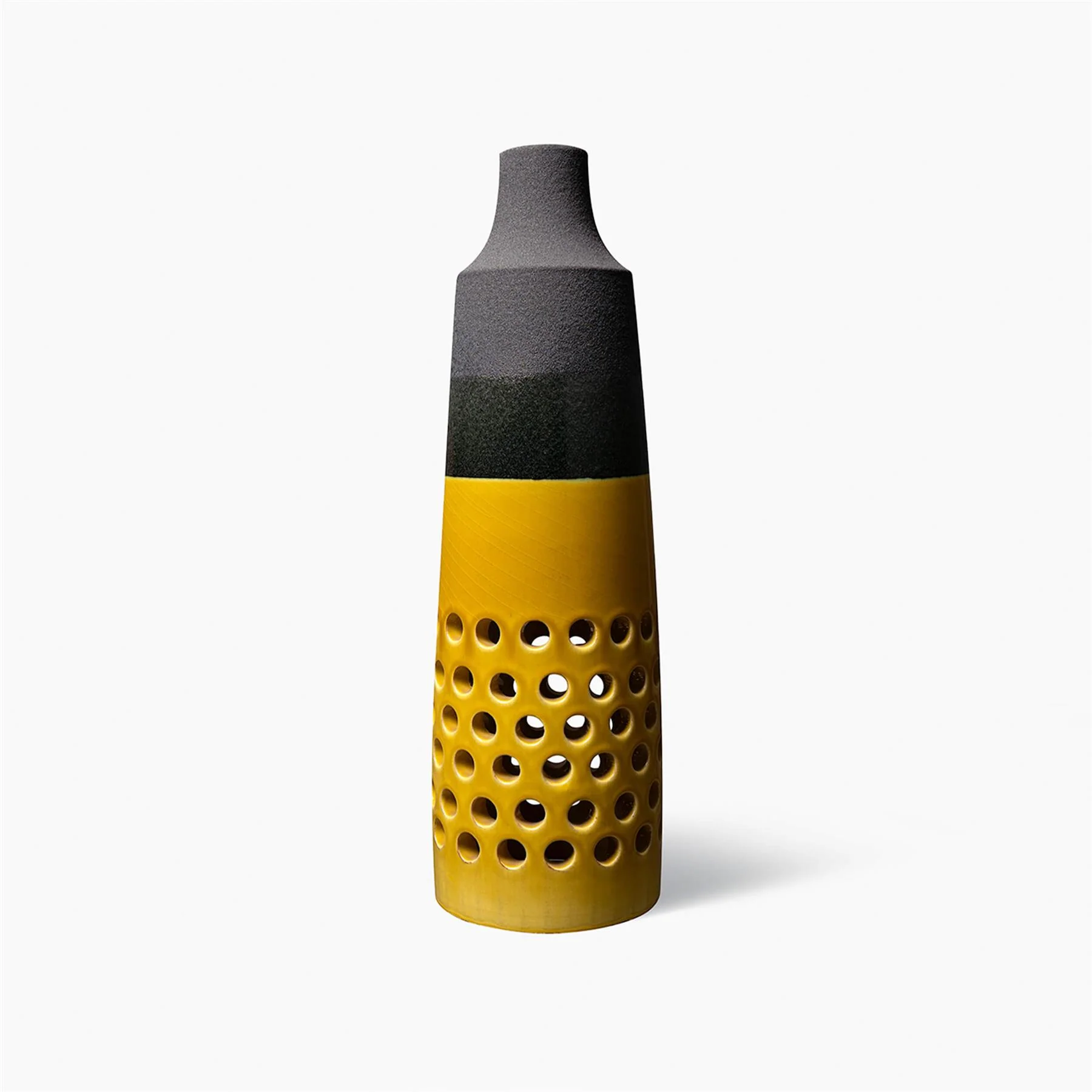Bitossi Vaso Nero Lava Con Base Giallo Senape Tr