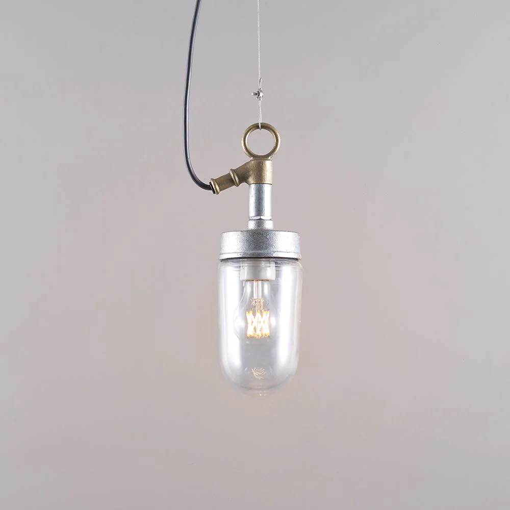 Davey Well Glass Pendant Light, Galvanised