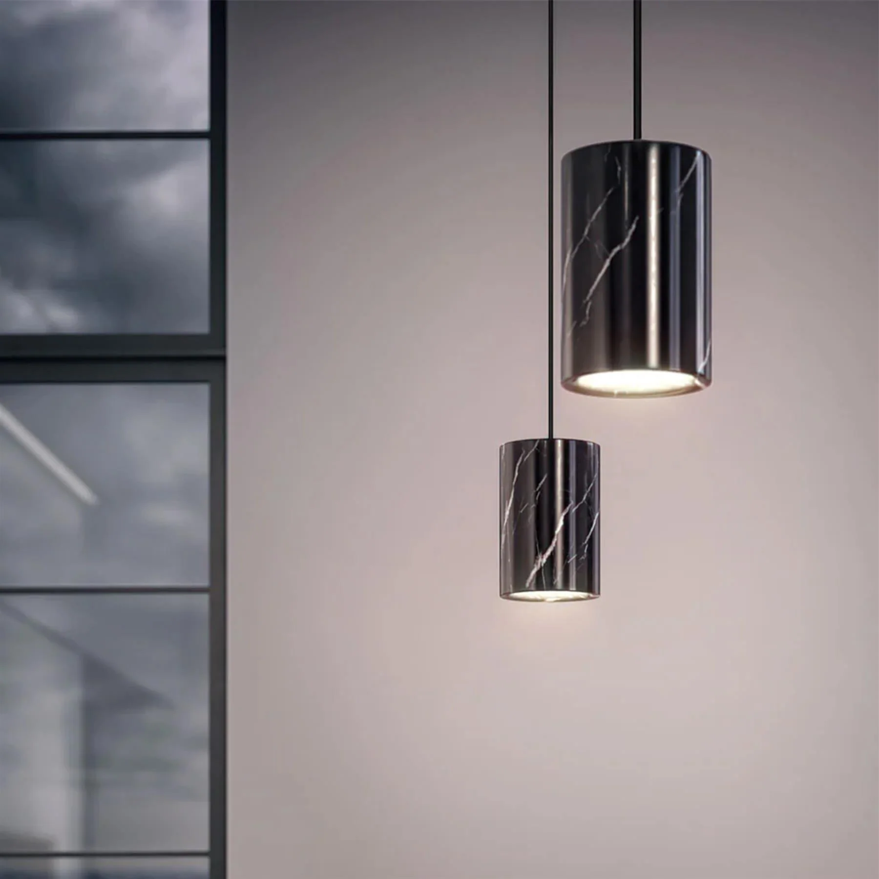 Ex-Display Terence Woodgate Solid Pendant Light, Cylinder- Marquina Nero Marble - Image 2