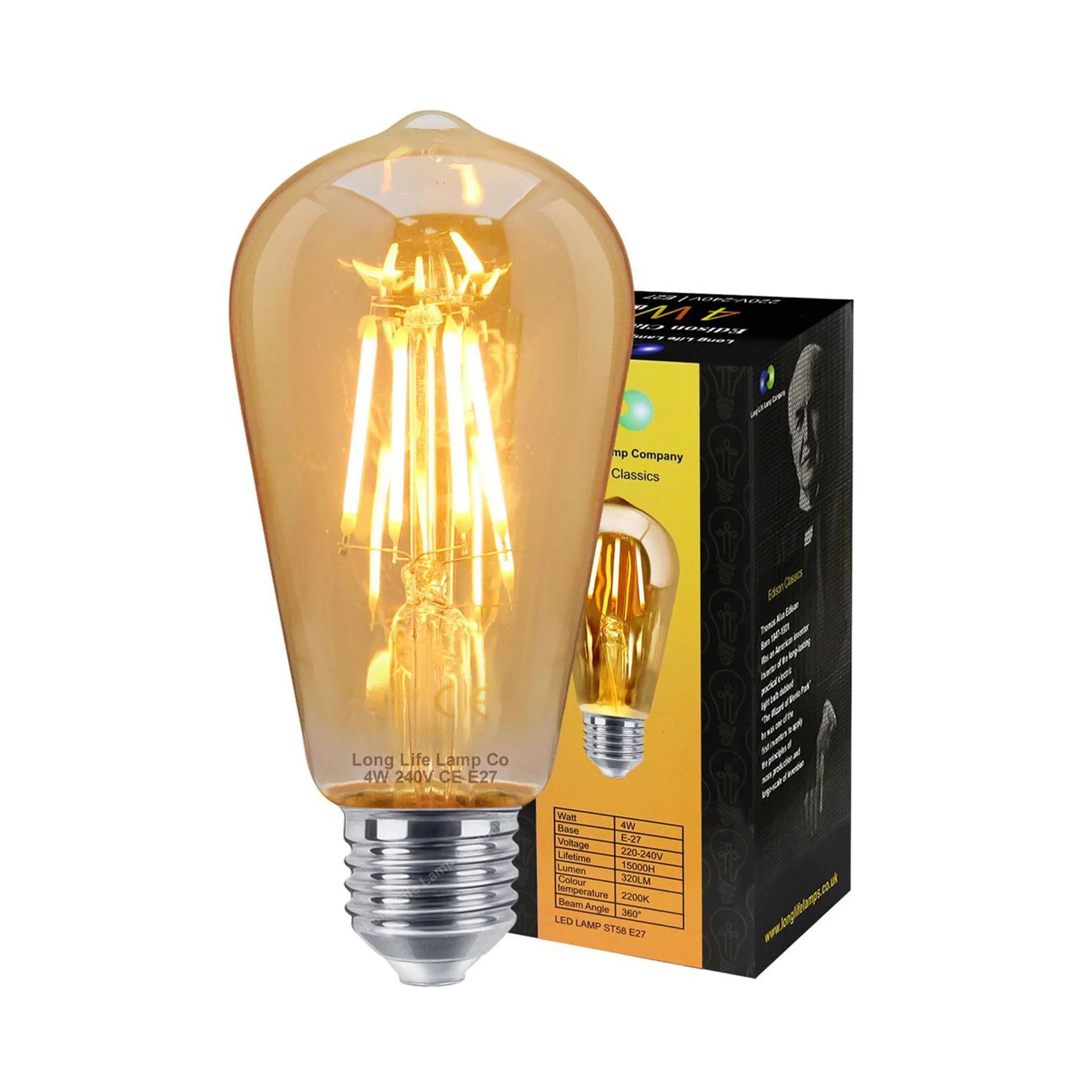 LED 4W Edison Style Filament Teardrop Bulb Smoked Gold Glass - Image 3