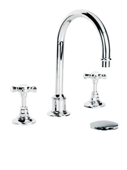 Lefroy Brooks LB1230 Tubular Three Hole Basin Mixer with Click-Up Waste