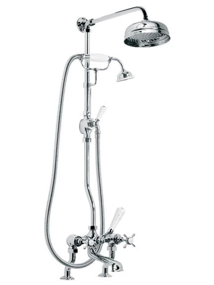 Lefroy Brooks LB1701 Classic Bath Shower Mixer with Riser, Lever Diverter, Hand Shower and 8 inch Rose Shower Head