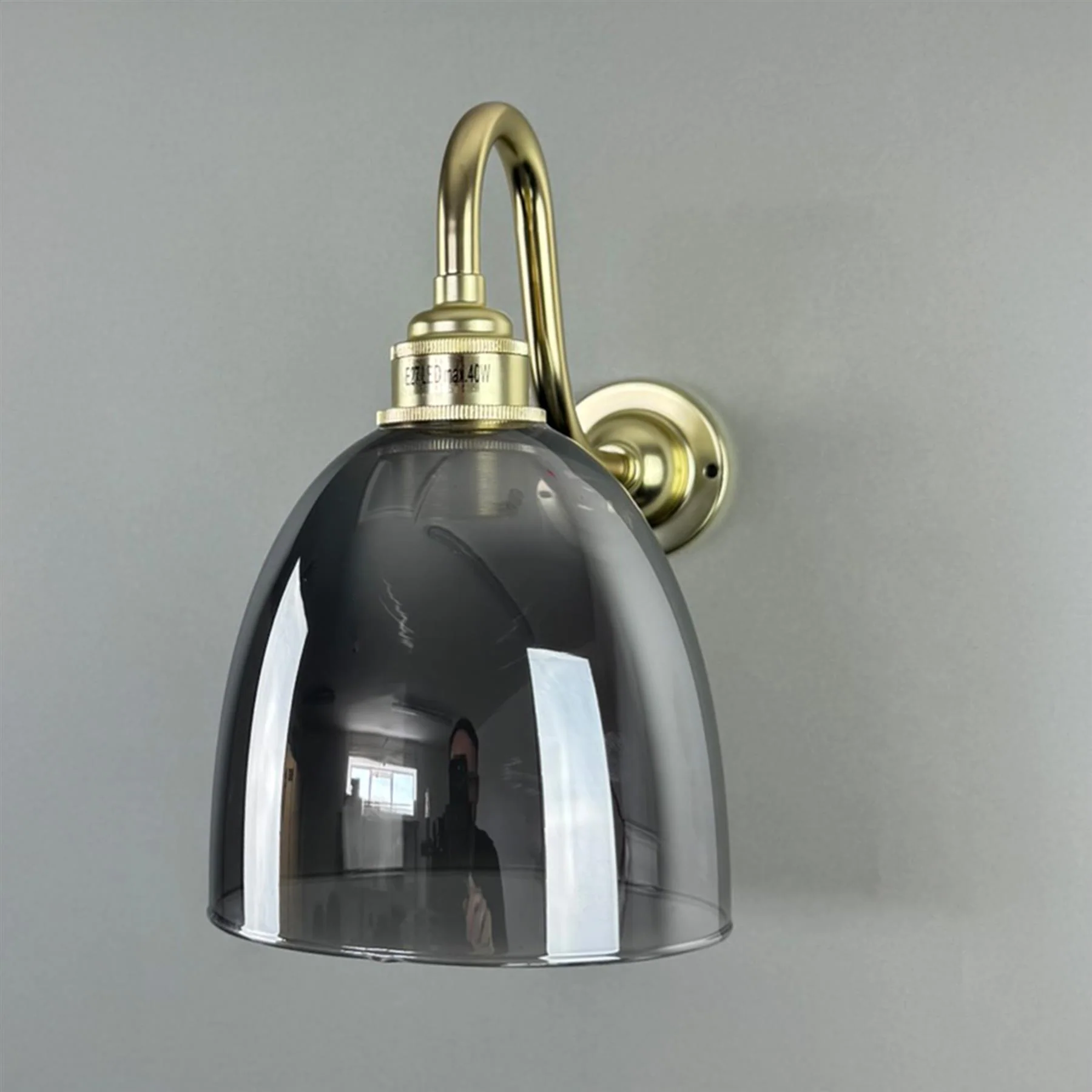 Outlet Old School Electric Bell Smoked Glass Swan Arm Wall Light - Image 3