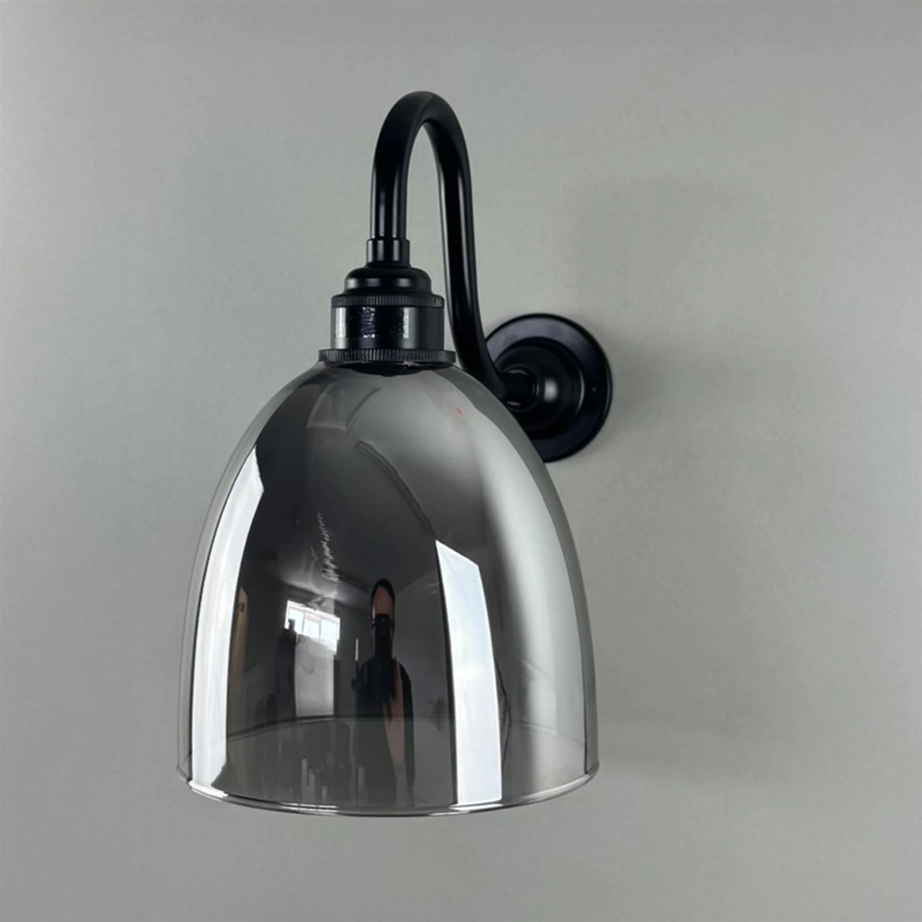 Outlet Old School Electric Bell Smoked Glass Swan Arm Wall Light - Image 4