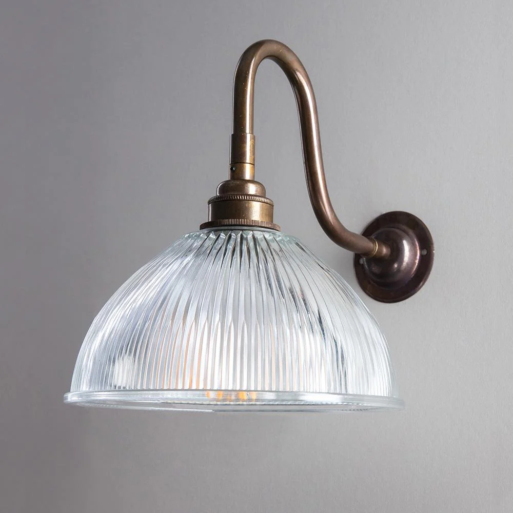 Old School Electric Prismatic Dome Wall Light : Swan Arm : Bathroom Version - Image 8