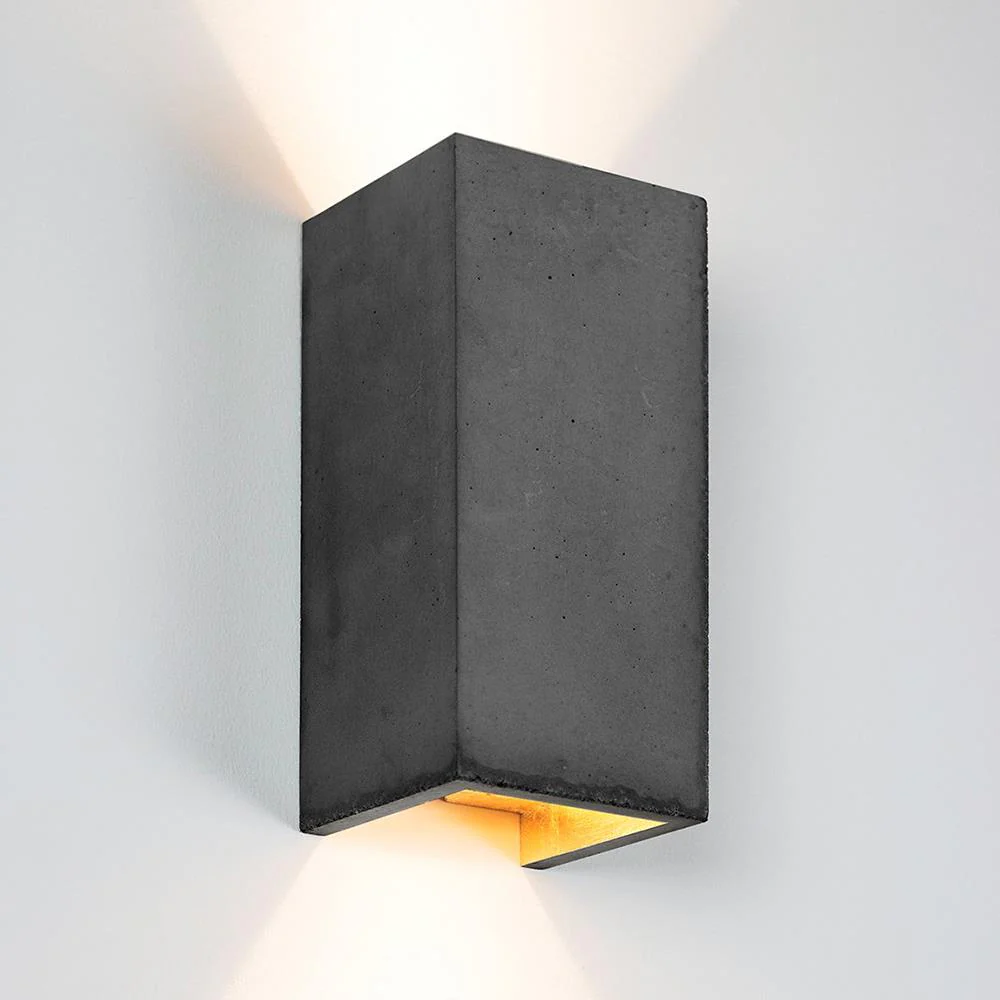 Outlet Concrete rectangular up/down wall light - Dark grey concrete, Gold