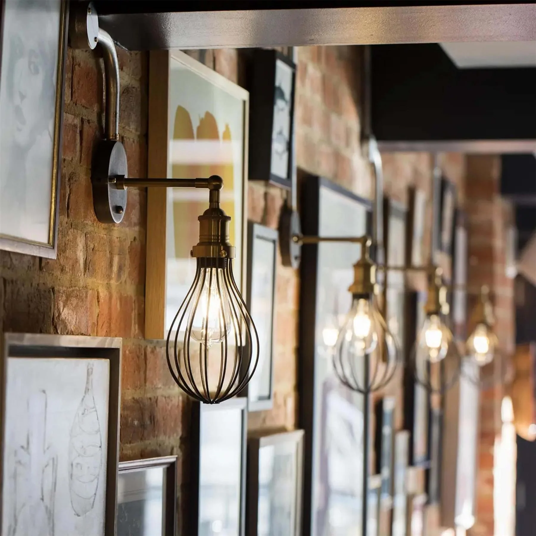 Outlet Industville Brooklyn Balloon Cage Wall Light with Pewter Cage - Image 2