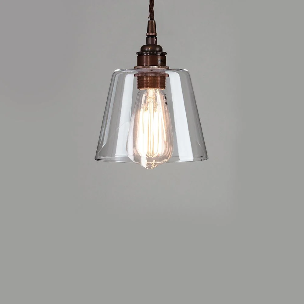 Outlet Old School Electric Tapered Blown Glass Pendant Light - Antique brass, brown cable - Image 2