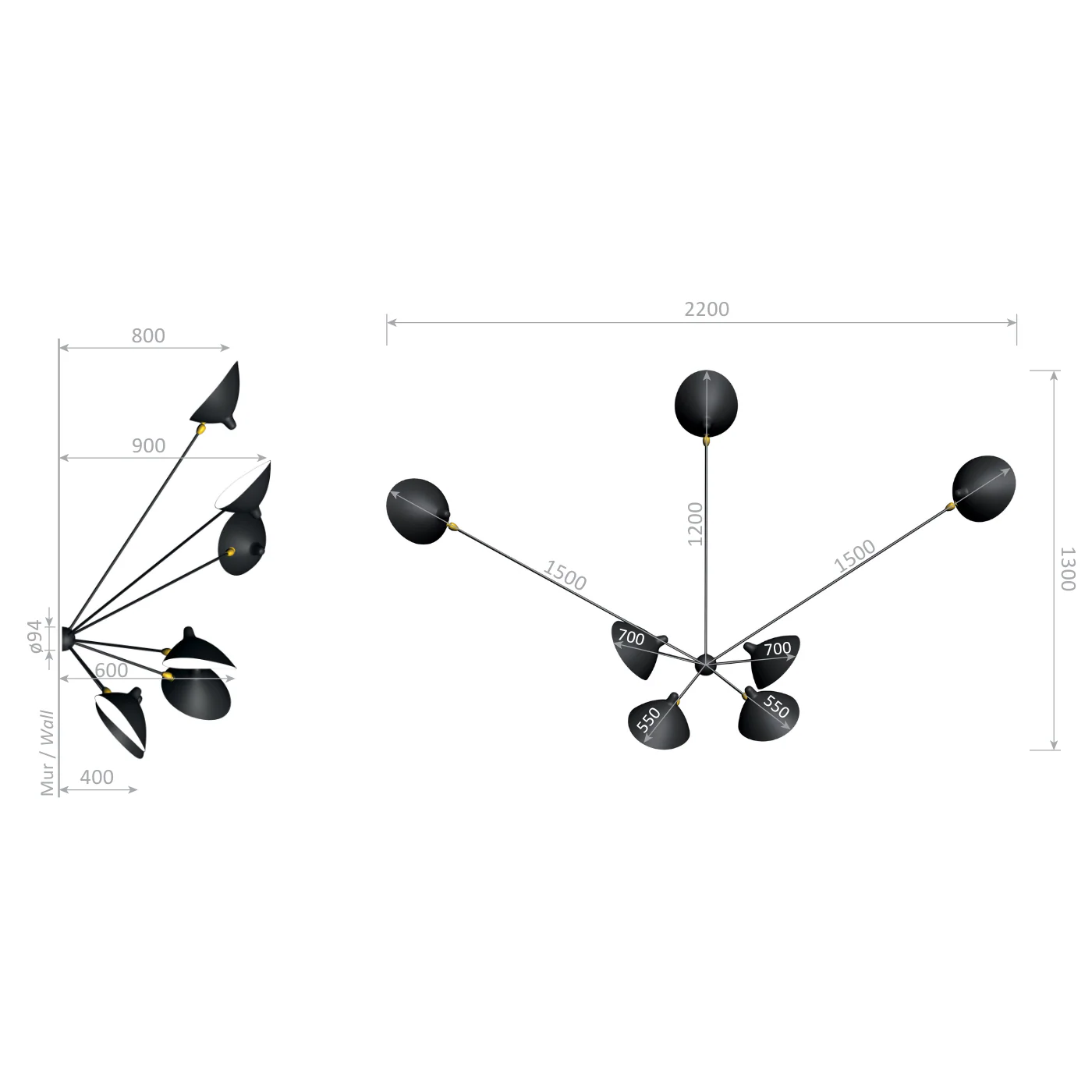 Serge Mouille Applique Araignee 7 Still Arms Wall Lamp - Image 2