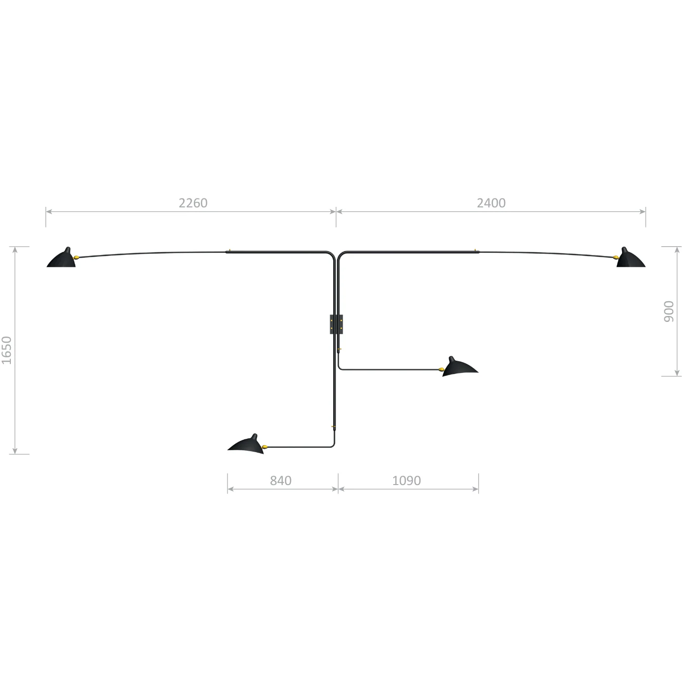 Serge Mouille Applique Pivotants 4 Rotating Straight Arms Wall Lamp - Image 2
