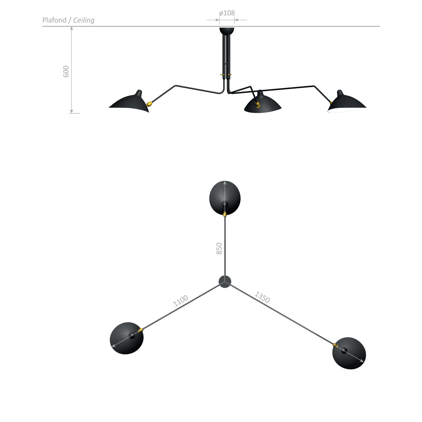 Serge Mouille Plafonnier Pivotants Ceiling Light - Image 2